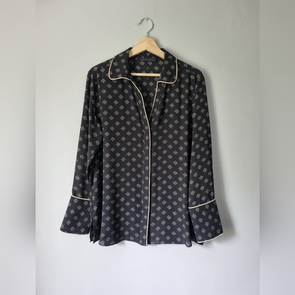 Marks & Spencer Tops - MARKS AND SPENCER COLLECTION Black Patterned Shirt Covered Buttons Wide Cuffs 14